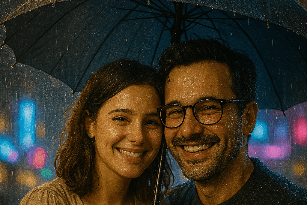 Rainy Night Under One Umbrella
